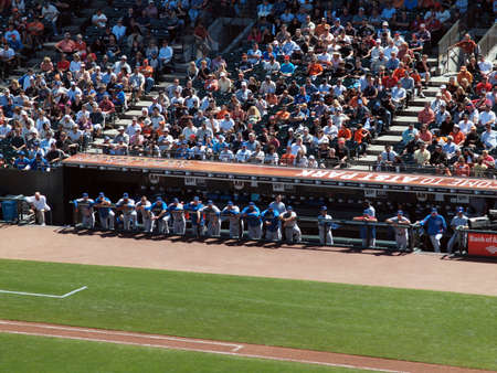 Giants Vs. Cubs: Cubs Players stand against the fence of the dugout as they watch intensy the action of the game.  August 12  2010 Att Park San Francisco Californiaのeditorial素材