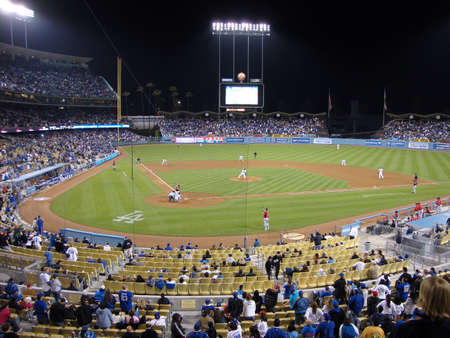 Dodgers vs. Astros: Dodger Ramon Troncoso fires a pitch across the home plate. Taken at Dodger Stadium Los Angeles, California May 18, 2010.  のeditorial素材
