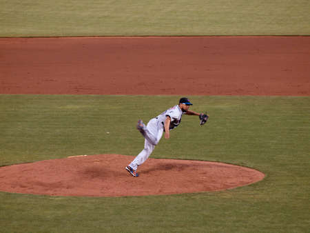 New York Mets vs. San Francisco Giants:  Mets Francisco Rodriguez in motion after throwing pitch off the mound  Taken July 17 2010 at the ATT Park San Francisco.のeditorial素材