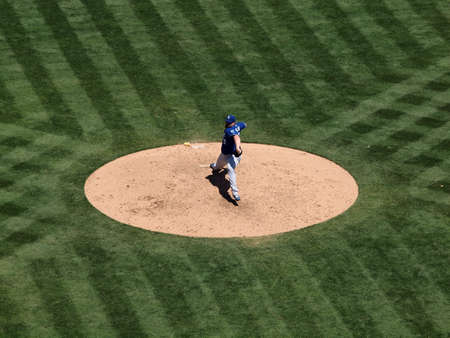 Royals vs. Athletics: Royals Sean O'Sullivan steps into a pitch throw.  Taken on August 4 2010 at Coliseum in Oakland California.のeditorial素材