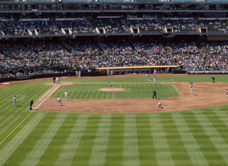 Red Sox vs. A's: Red Sox Josh Beckett throws pitch with bases loaded.  September 12 2010 Coliseum Oakland Californiaのeditorial素材