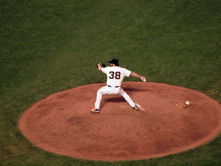 SAN FRANCISCO, CA - OCTOBER 20: Giants closer Brian Wilson steps forward to throw pitch game 4 of the 2010 NLCS game between Giants and Phillies Oct. 20, 2010 AT&T Park San Francisco, CA. のeditorial素材