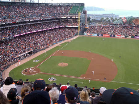 SAN FRANCISCO, CA - OCTOBER 20: Giants batter looks at incoming pitch from Phillies Joe Blanton game 4 of the 2010 NLCS game between Giants and Phillies Oct. 20, 2010 AT&T Park San Francisco, CA. のeditorial素材
