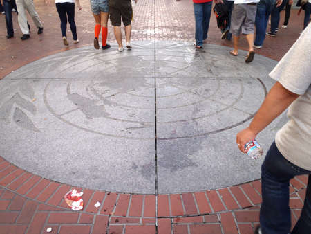 SAN FRANCISCO, CA - NOVEMBER 3: United Nation Symbol with Booze and Trash covering it taken Nov. 3, 2010 San Francisco, CA.のeditorial素材