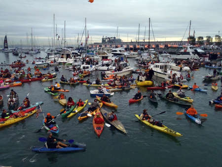 SAN FRANCISCO, CA - OCTOBER 27: McCovey Cove filled with boats, kayaks and people hoping for a homerun ball during game 1 of the 2010 World Series Oct. 27, 2010 AT&T Park San Francisco, CA. のeditorial素材