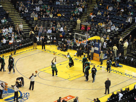 OAKLAND, CA - FEBRUARY 22: Celtics vs. Warriors: Celtics shoot around during pre-game warm-ups  at Oracle Arena taken February 22, 2011 Oakland California.のeditorial素材
