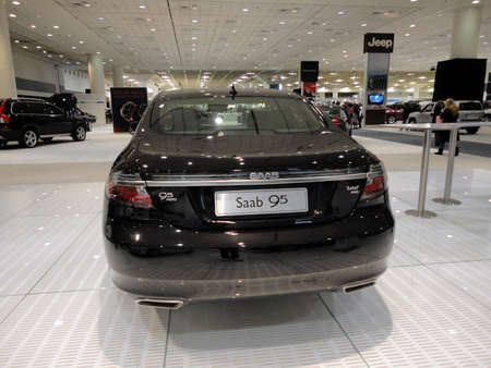 SAN FRANCISCO, CA - NOVEMBER 20: Backside of black Saab 95 on display at the 53rd International Auto Show on November 20, 2010 in San Francisco, CA. のeditorial素材