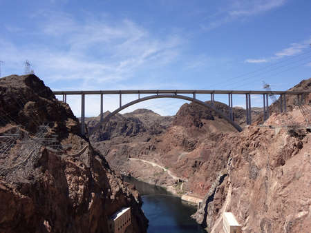 Mike OâCallaghan â Pat Tillman Memorial Bridge (Colorado River Bridge) next to the Hoover Dam over the Colorado Riverの写真素材