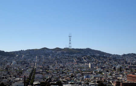 Mission Distict and Twin Peaks in San Francisco, California viewed from Potrero Hillの写真素材