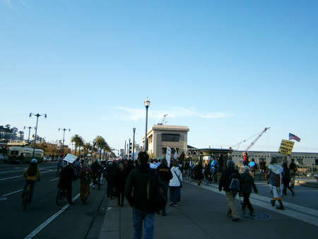 SAN FRANCISCO, CA - NOVEMBER 12: People March in Protest along the Embardaro on November 12, 2011 in San Francisco.のeditorial素材