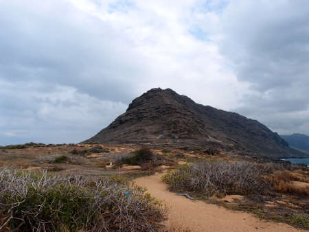 Sand trail at Kaena Point on the island of Oahu, Hawaiiの写真素材