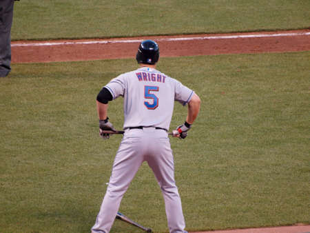 SAN FRANCISCO - JULY 17: New York Mets vs. San Francisco Giants: Met David Wright holds bat across lap in batters box. July 17 2010 ATT Park San Francisco.のeditorial素材