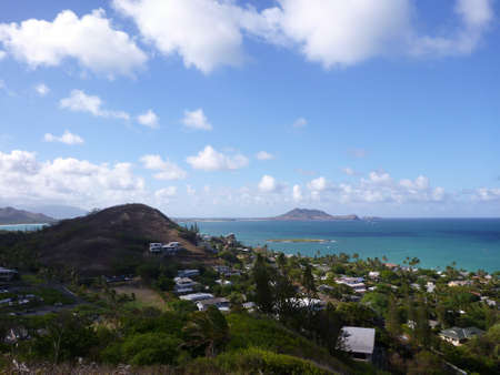 Lanikai and Kailua Bay from top mountain on Oahu, Hawaii      の写真素材