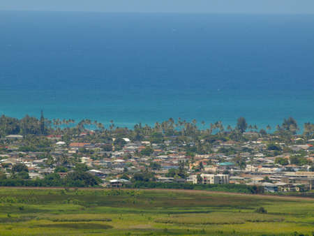 Marsh, Kailua town, and ocean scape on the island of Oahu, Hawaii.の写真素材