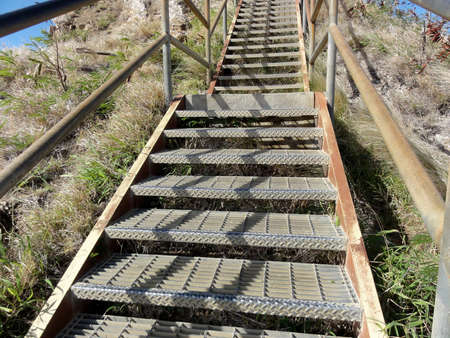 Metal Staircase up to the top of Diamond Head Mountain on Oahu, Hawaii.の写真素材