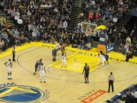 OAKLAND CA - MARCH 11: Magic vs. Warriors: Golden State Warriors Stephen Curry takes free throw shoot at Oracle Arena taken March 11 2011 Oakland California.のeditorial素材