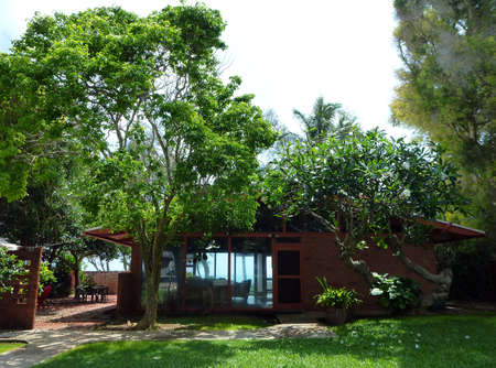 Waimanalo Beach House on a nice day on Oahu, Hawaii の写真素材