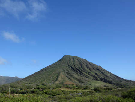 Koko Head Mountain with stair trail up side visible on Oahu, Hawaii.                               の写真素材