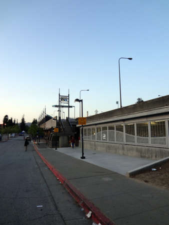 ASHBY, CALIFORNIA - MAY 28: Ashby BART (Bay Area Rapid Transit) transit train station at dusk.  BART is a rapid transit and commuter rail system and an alternative to highway transportation, especially to avoid congestion on the San Francisco Bay Bridge, のeditorial素材