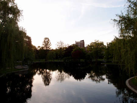 Boston Commons pond as dusk in Massachusetts, USAの写真素材