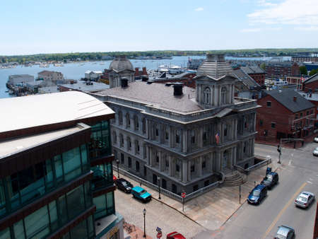 Portland Customs House and surrounding cityscape in the summer in Maine.のeditorial素材