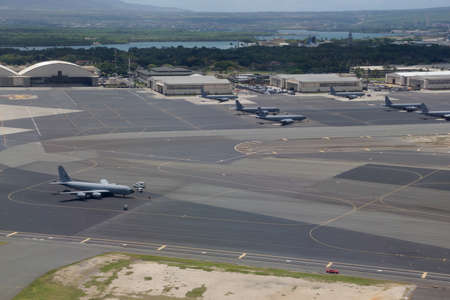 Aeriel of Planes at Joint Base Pearl Harbor-Hickam on Oahu, Hawaii.