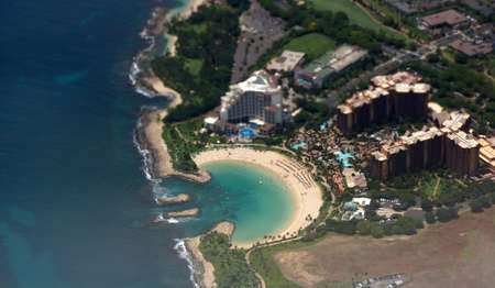KO OLINA, HAWAII - AUGUST 29: Aerial view of internation Iconic Disney's Aulani Resort and Spa, jw marriott ko olina resort, and Lagoon on the westside of the island August 29, 2011 at Ko Olina, Hawaii. のeditorial素材