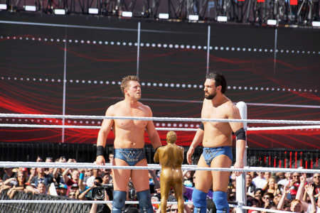SANTA CLARA - MARCH 29:  WWE Wrestlers Miz and Mizdow stand in the ring during andre the giant battle royal 2015 at Wrestlemania 31 at the Levi's Stadium in Santa Clara, California on March 29, 2015.のeditorial素材