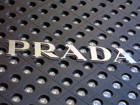 LAS VEGAS - JUNE 29: Trademark "Prada" in Crystals mall in Las Vegas. Operates under the brand name Prada significant number of stores in major cities around the world on the Las Vegas Strip on June 29, 2015 in Las Vegas.のeditorial素材