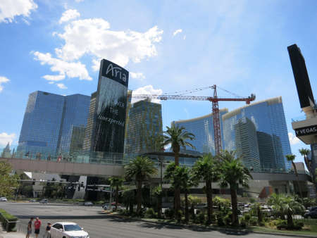 LAS VEGAS - JUNE 29: City Center and Aria hotels and signs on Las Vegas Boulevard on June 29, 2015 in Las Vegas.のeditorial素材