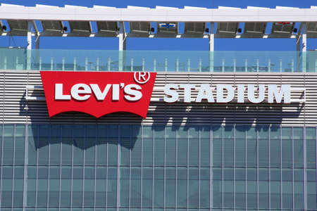SANTA CLARA - MARCH 29:  Levi's Stadium Sign on side of the Building, The New Home Of The San Francisco 49ers, during Wrestlemania 31 at the Levi's Stadium in San Clara, California on March 29, 2015.のeditorial素材