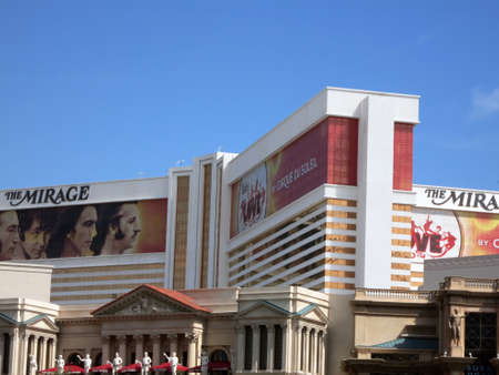 LAS VEGAS - JUNE 29: The Mirage hotel and Casino with ad for Beatles show wrapping windows.  The Mirage is one of the most famous hotel on Las Vegas Strips, June 29, 2015.のeditorial素材