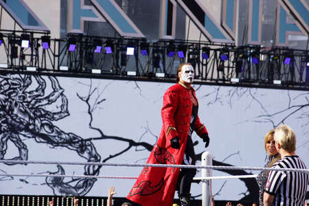 SANTA CLARA - MARCH 29: WWE wrestler Sting Stands on top of turnbuckle before match at Wrestlemania 31 at the Levi's Stadium in Santa Clara, California on March 29, 2015.のeditorial素材