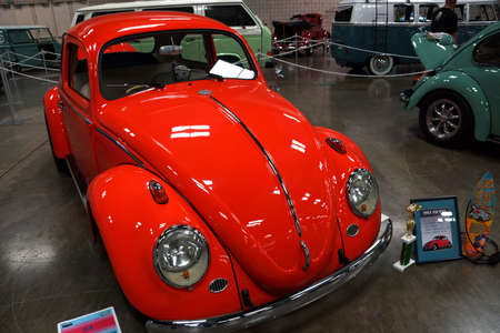 HONOLULU - MARCH 14:  Close-up of Award Winning 1963 VW Bug on Display at Car Show at 2015 First Hawaiian International Auto Show  Oahu, Hawaii March 14, 2015.  VW Bug is one of the most iconic cars of the 20th century.のeditorial素材