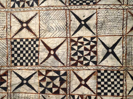 Bark Cloth (Ngatu) made about 1880 Bark and Paint.  Artist Unknown artist (Presumed to be Tongan).の写真素材