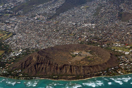 Aerial view of Diamondhead, Kapahulu, Kahala, Pacific ocean on Oahu, Hawaii. June 2015.の写真素材