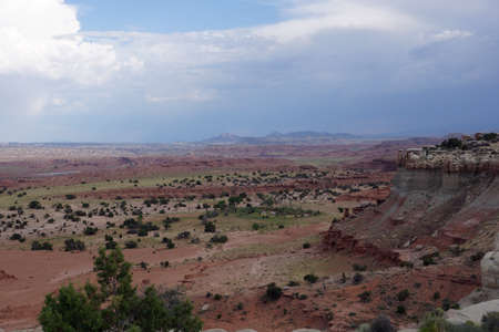 San Rafael Swell red mountain valley landscape with space trees  in Utah.の写真素材