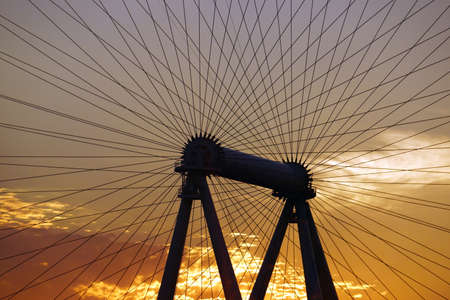 LAS VEGAS - JUNE 27, 2015 - Close-up of The High Roller Wheel light up at dawn at the center of the Las Vegas Strip on June 27, 2015 in Las Vegas. The High Roller is the world's largest observation wheel.のeditorial素材