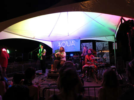 HONOLULU - OCTOBER 31: Mike Love with band at night on stage at Hallowbaloo event in Honolulu, Hawaii on October31, 2015.のeditorial素材