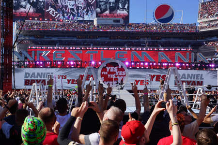 SANTA CLARA - MARCH 29: Wrestling Daniel Bryan enters arena as crowd yes chants with him for Intercontinental championship ladder match at Wrestlemania 31 at the Levi's Stadium in Santa Clara, California on March 29, 2015.のeditorial素材