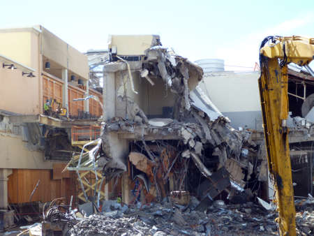 HONOLULU - NOVEMBER 6: Sears store is demolished to make way for new shopping wing at Ala Moana Shopping center with rubble and wires hanging on Oahu, Hawaii. November 6, 2013.のeditorial素材