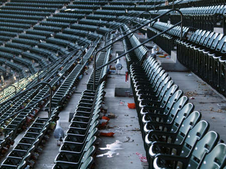 SAN FRANCISCO - AUGUST 12: Giants Vs. Cubs: Seagulls roam the upper deck for food after the ending of a baseball game after fans have left the ballpark.  August 12  2010 Att Park San Francisco California.のeditorial素材