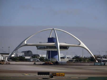 LOS ANGELES - JULY 26:  Iconic Encounter Restaurant and runway at Los Angeles International Airport, LAX, on a smoggy day, Taken on July 26, 2012のeditorial素材