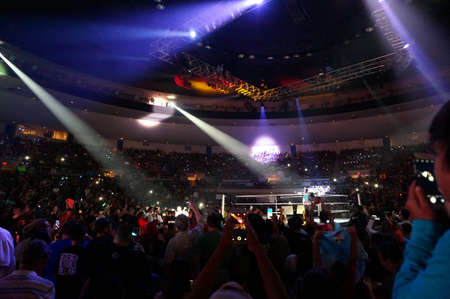 HONOLULU - JUNE 29, 2016: WWE wrestlers New Day make entrance in ring at WWE event at the Neal S. Blaisdell Center, Honolulu on June 29, 2016 Honolulu, Hawaii.のeditorial素材