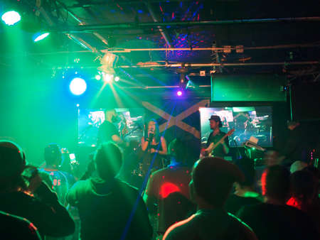 HONOLULU, HI - APRIL 16: Eli Mac sing as band Jams on stage indoors at BODA Cafe on April 16 2016, Honolulu, Hawaii.のeditorial素材