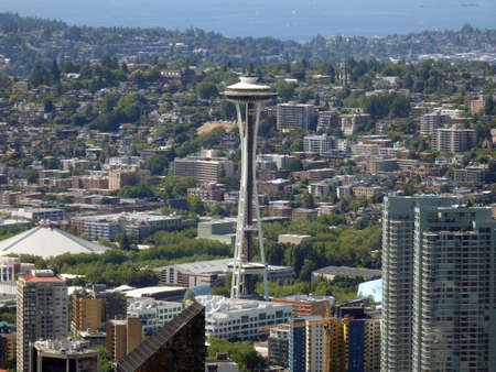 SEATTLE, WASHINGTON - JUNE 25, 2016 - View of the Seattle, Washington skyline and iconic Space Needle during day.のeditorial素材