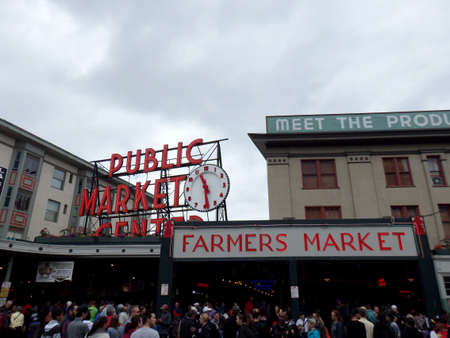 Seattle,Washington,usa. 06/25/16: People explore Pike place Public Farmers market at during the day.のeditorial素材
