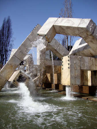 San Francisco - March 26, 2010: Vaillancourt Fountain, sometimes called Quebec libre!, is a large fountain located in Justin Herman Plaza in San Francisco, designed by the Québécois artist Armand Vaillancourt in 1971.のeditorial素材