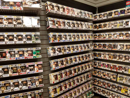 Waikiki - September 4, 2016: Funko Pop! Figures on display at Gamestop.  Funko is an American...