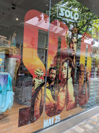 Honolulu - May 31, 2018:  Solo - A Star Wars Story Ad in Disney Store Window at Ala Moana Mall.のeditorial素材